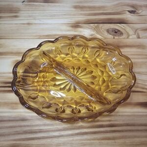 Amber Glass Divided Candy Or Trinket Dish